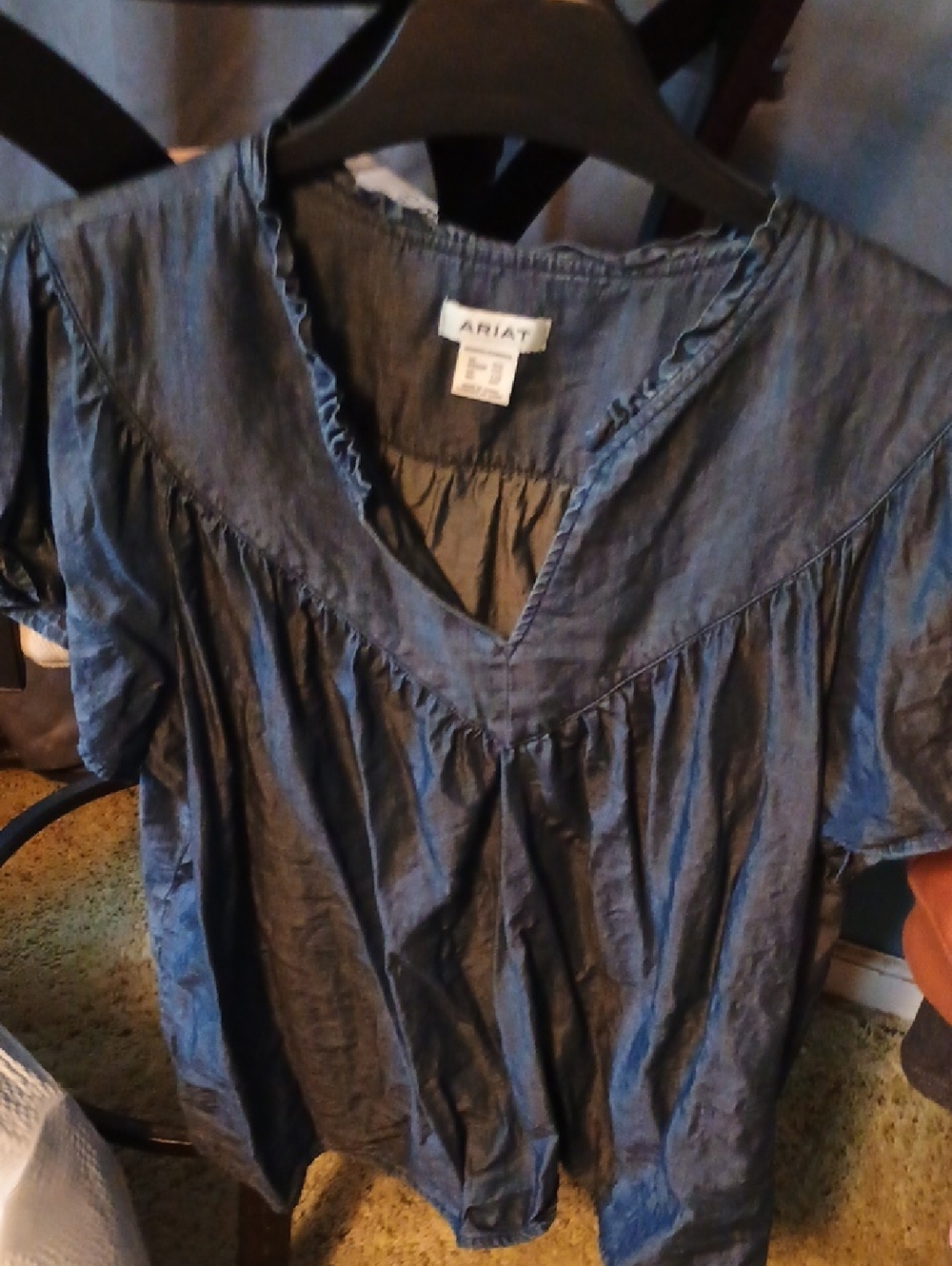 Ariat Women's Dark Blue V-Neck Peasant Blouse